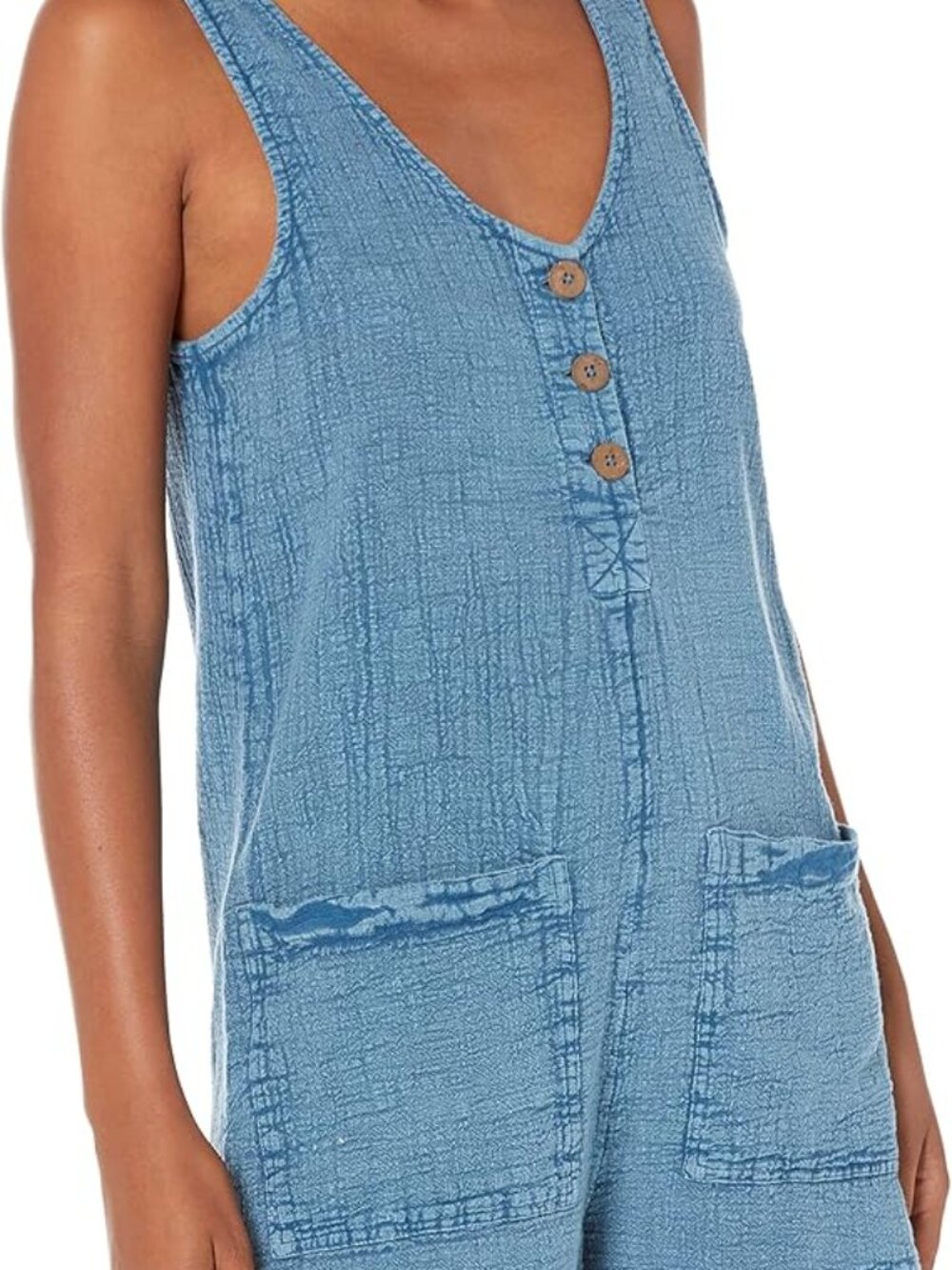 Rip Curl Classic Surf Romper with Wooden Buttons in Blue Acid Wash